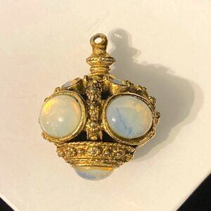 Etruscan Revival style gold tone & opalite crown pendant